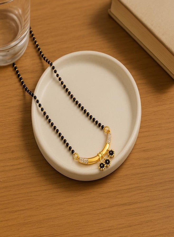 VIEN Gold Plated Mangalsutra for Women | Lightweight CZ Stone Black Beads Necklace | Trendy Floral Pendant Mangalsutra for Girls | Traditional Wedding & Everyday Jewellery - Image 5