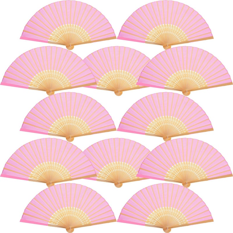 Bememo Bememo 12 Pack Folding Hand Fans for Dancing Bulk 83 Inch Paper Silk Bamboo Handheld Decorative Popping Clapping Fans Chinese Kung Fu Japanese for Wedding Gift Performance DIY Pink