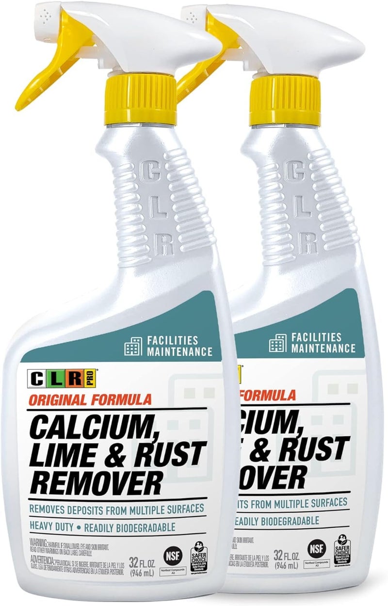 CLR PRO Calcium, Lime & Rust Remover, 32 oz. Spray Bottle, Pack of 2, Quickly Removes Calcium, Lime, Hard Water Deposits and Surface Rust Stains - Image 1