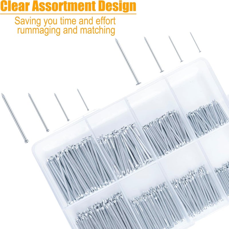 KURUI 700PCs Nails Assortment Kit & 8oz Hammer, Small Hammer for Hanging Wall Art Decor, Picture Frame, 350 Roofing/Wall Nails & 350 Finishing Nail - Image 2