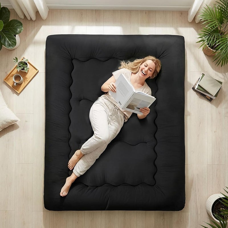 XICEN Japanese Floor Mattress, Futon Mattress with Portable Storage Bag and Washable Cover, Roll Up Thick Tatami Mat Suitable for Camping, Guest Room (Black) - Image 2