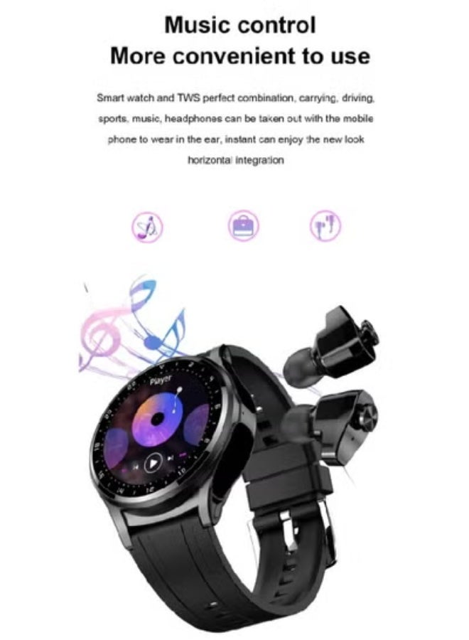 GT66 Smart Watch with Wireless Earbuds – 1.39" HD Round Display, Silicone Strap, Heart Rate & SpO2 Tracking, Sleep Monitor, 100+ Sport Modes, Bluetooth Calls, Fitness Tracker , Black - Image 5