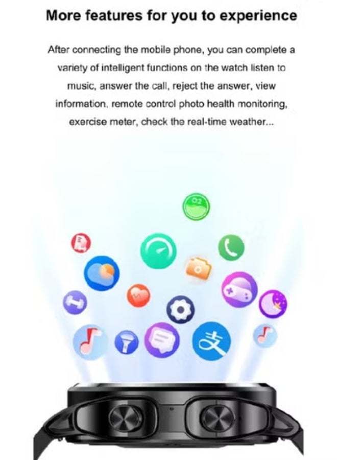 GT66 Smart Watch with Wireless Earbuds – 1.39" HD Round Display, Silicone Strap, Heart Rate & SpO2 Tracking, Sleep Monitor, 100+ Sport Modes, Bluetooth Calls, Fitness Tracker , Black - Image 2