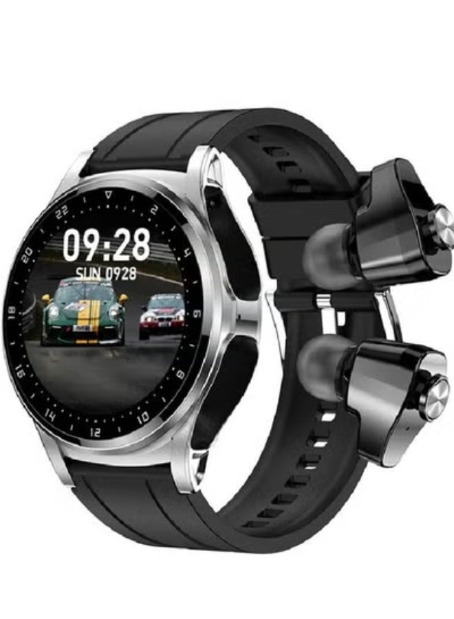 GT66 Smart Watch with Wireless Earbuds – 1.39" HD Round Display, Silicone Strap, Heart Rate & SpO2 Tracking, Sleep Monitor, 100+ Sport Modes, Bluetooth Calls, Fitness Tracker , Black - Image 1