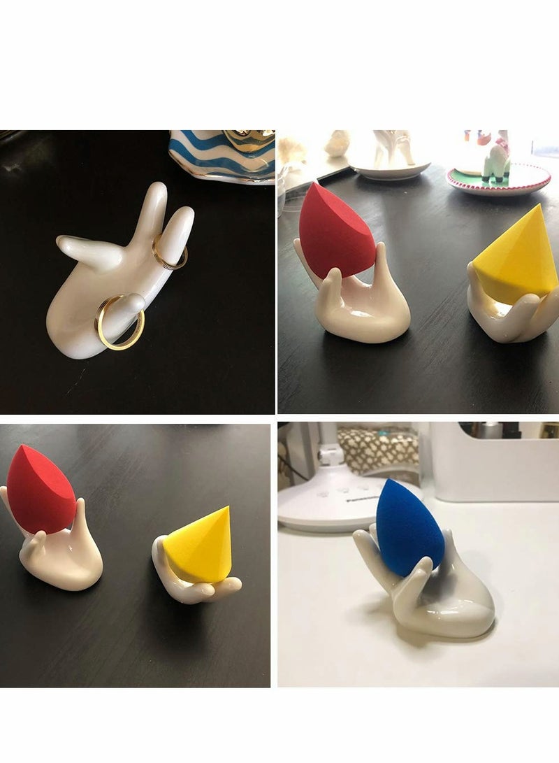 Creative Ceramic Air Plant Holder - 3 Pcs Hand Shape Stand for Office Desk, Unique Egg Cup Display Pot, Ocarina Support, White  - Image 2