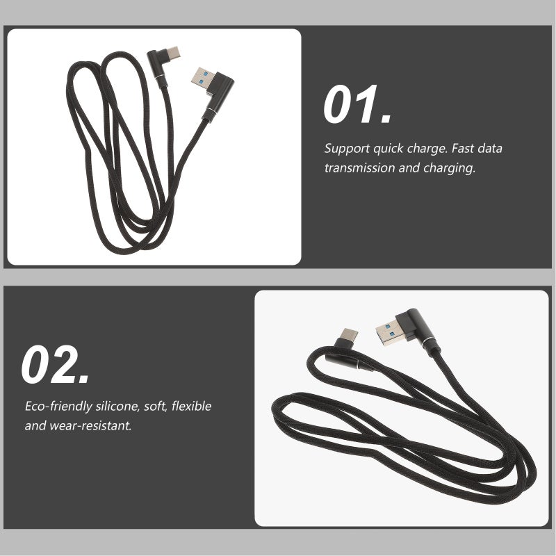 2pcs Right Angle USB Type C Cable USB 2.0 to 90 Degree USB-C Data Cable Charger Cord for Charging and Data Transmission (Black) - Image 2