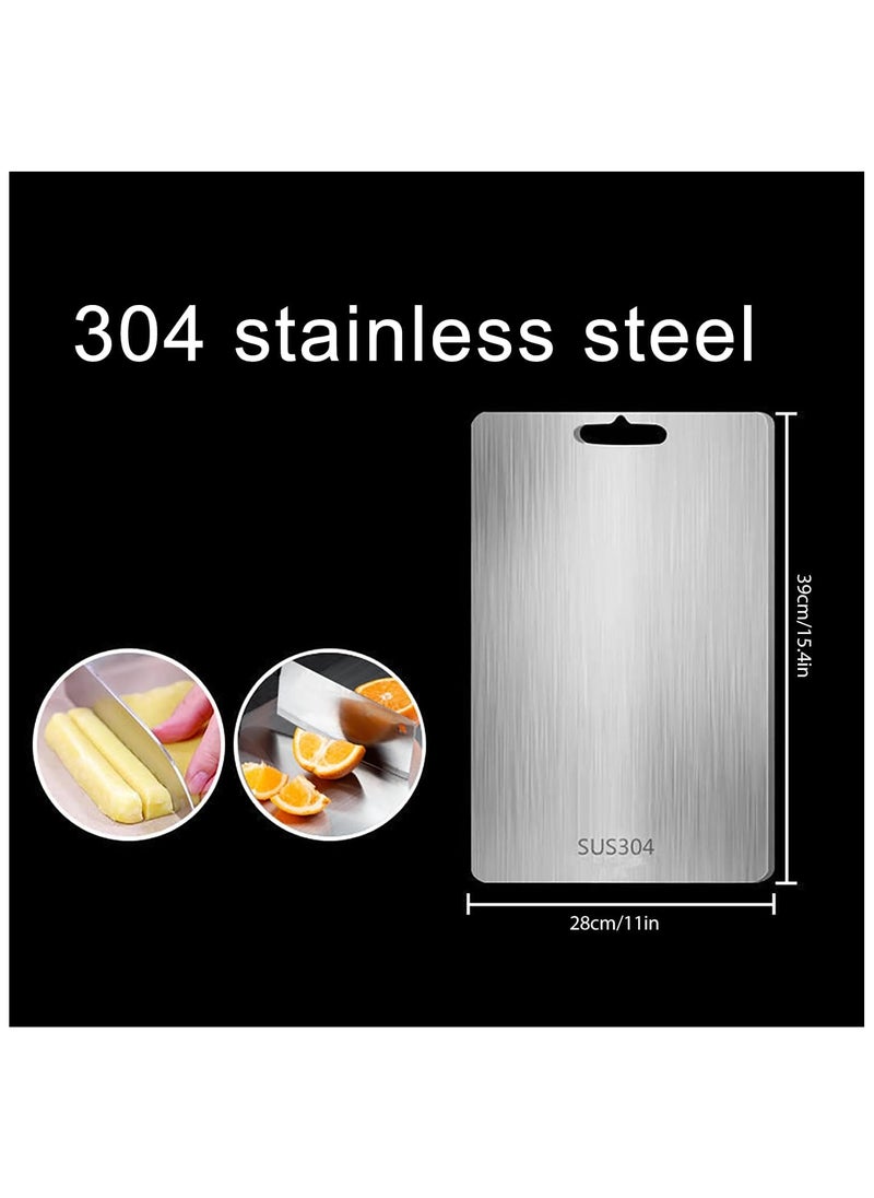DELGREEN 304 Stainless Steel Cutting Board For Kitchen,Meat,Fruit,Pastry,Pizza,Cheese,Vegetable Metal Cutting Board,meat Cutting Board For Anti-skid Double Side,Dough Board（39cm * 28cm）  - Image 2