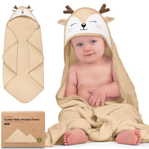 KeaBabies Hooded Baby Towel for Newborn Viscose Derived from Bamboo Large Baby Bath Towels with Hood for Boys Girls Toddler Extra Absorbent Soft Newborn Bath Essentials Deer Regular - Image 1