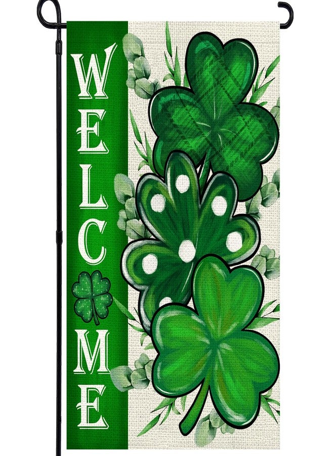 Agroon St Patricks Day Shamrocks Garden Flag 12x18 Inch, Double Sided Green Clovers Welcome Flag for Yard Outdoor Decoration - Image 1