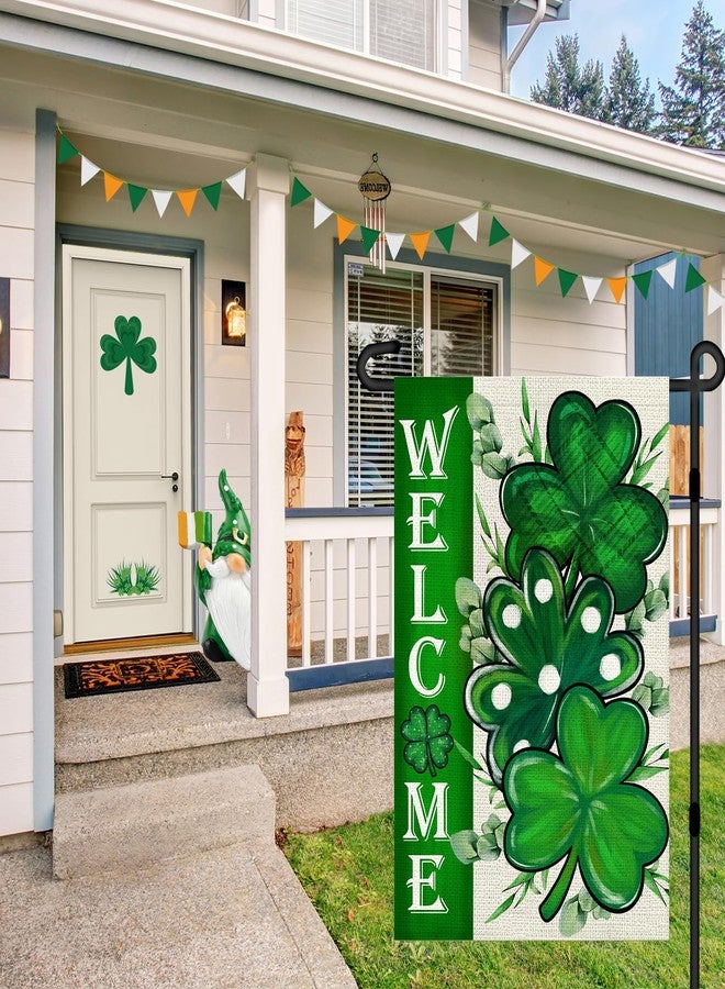 Agroon St Patricks Day Shamrocks Garden Flag 12x18 Inch, Double Sided Green Clovers Welcome Flag for Yard Outdoor Decoration - Image 4