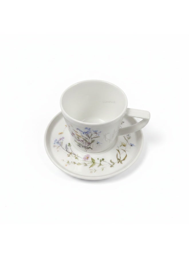 AKDC LUHPAR 105ML 24PCS CERAMIC CUP AND SAUCER SET WHITE WITH FLOWER DESIGN - Image 1