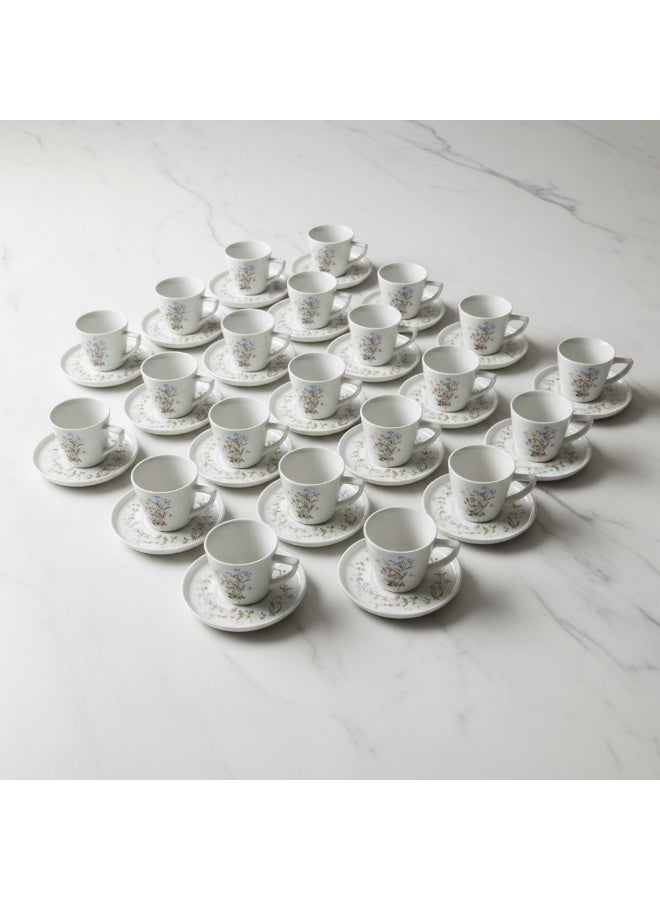AKDC LUHPAR 105ML 24PCS CERAMIC CUP AND SAUCER SET WHITE WITH FLOWER DESIGN - Image 2