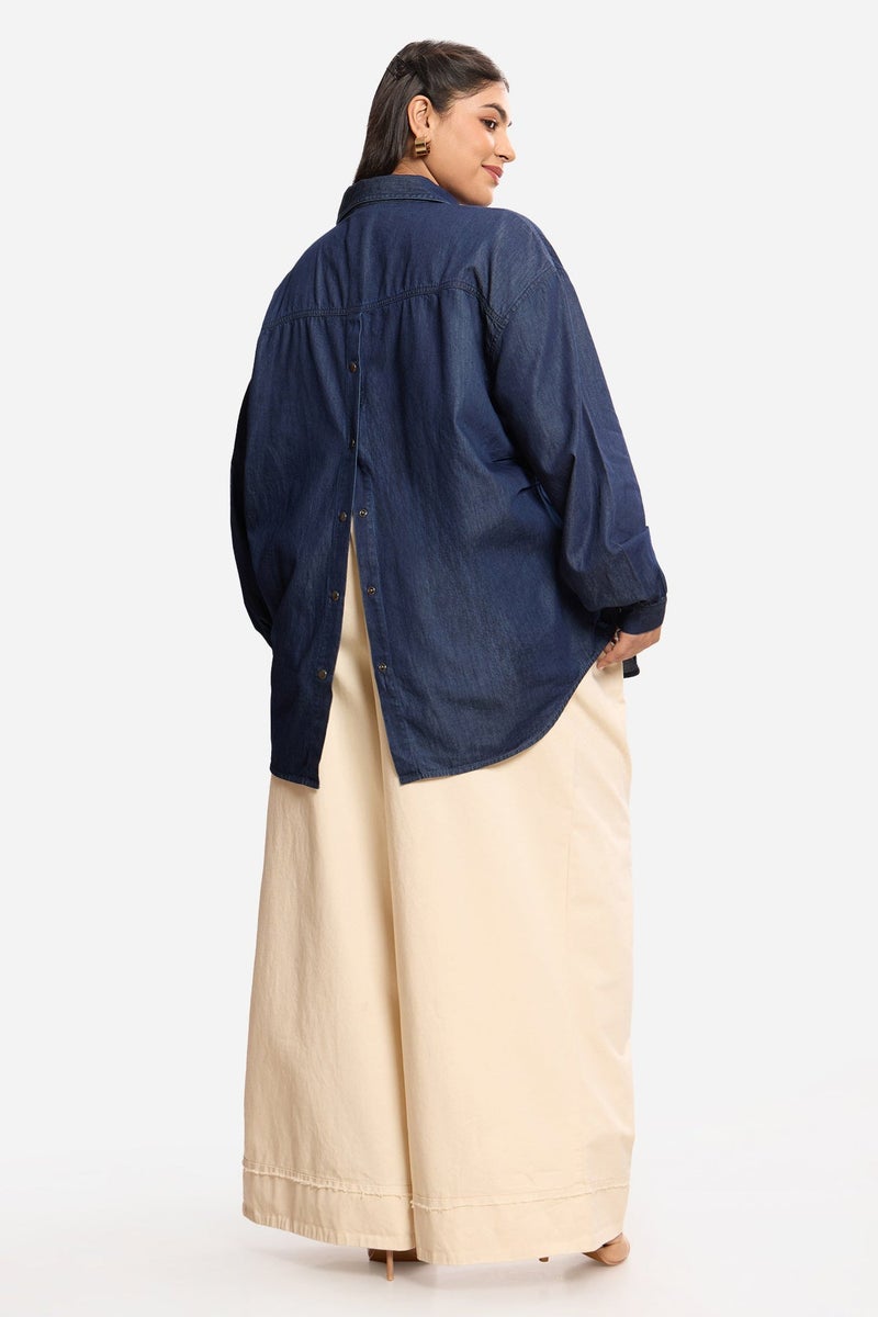 Virgio Solid Cotton Relaxed Denim Plus Size Shirt for Women - Image 5