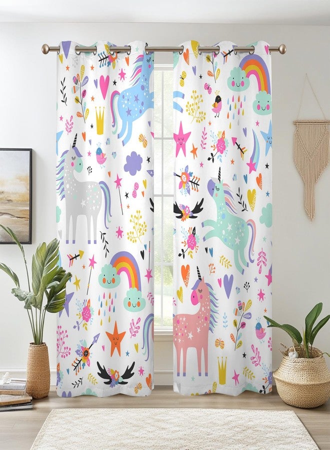 رينايس ستائر رينيس يو-يونيكورن المعتمة لغرفة الأطفال، ستائر نوافذ بألوان قوس قزح ورسوم كرتونية لطيفة لغرفة نوم البنات، ستائر نوافذ ملونة على شكل حرف يو-يونيكورن لغرفة الحضانة، مقاس 29 × 55 بوصة، طقم من قطعتين - Image 1