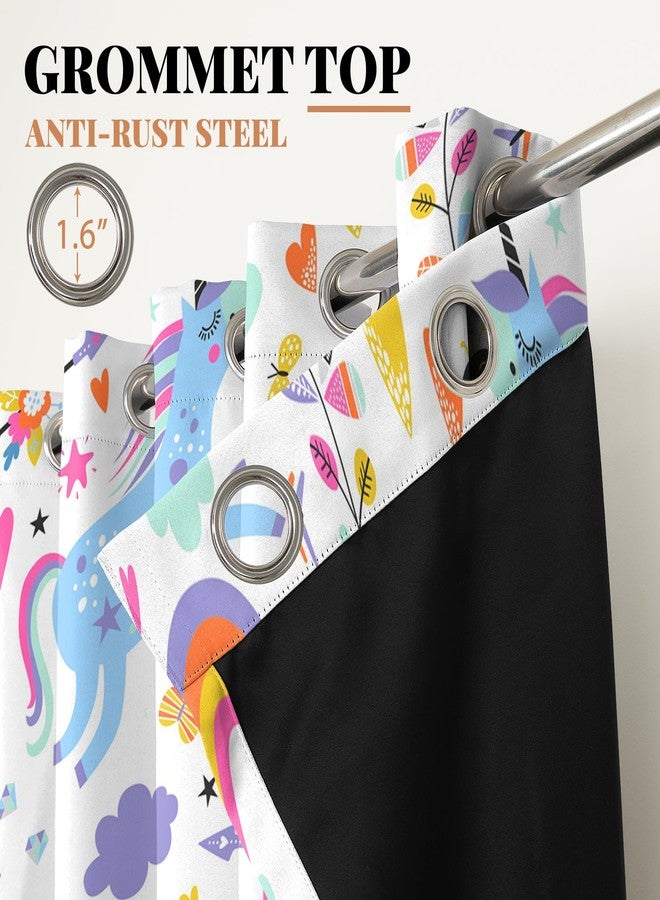 رينايس ستائر رينيس يو-يونيكورن المعتمة لغرفة الأطفال، ستائر نوافذ بألوان قوس قزح ورسوم كرتونية لطيفة لغرفة نوم البنات، ستائر نوافذ ملونة على شكل حرف يو-يونيكورن لغرفة الحضانة، مقاس 29 × 55 بوصة، طقم من قطعتين - Image 5