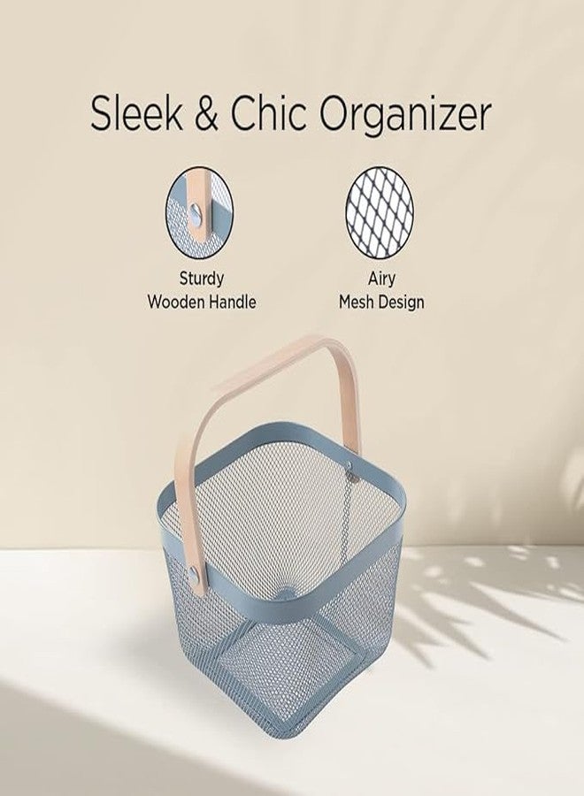 AZLVERA Metal Mesh Rectangular Basket - Multipurpose Storage Organizer, Fruit Basket, And Picnic Basket For Kitchen And Home - Ideal Basket For Storage And Organization (Pack Of 1, Blue) - Image 2