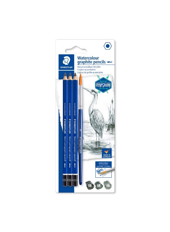 Staedtler-Water Color Graphite pencils with paint prush of 4 pcs. - multi color - Image 1