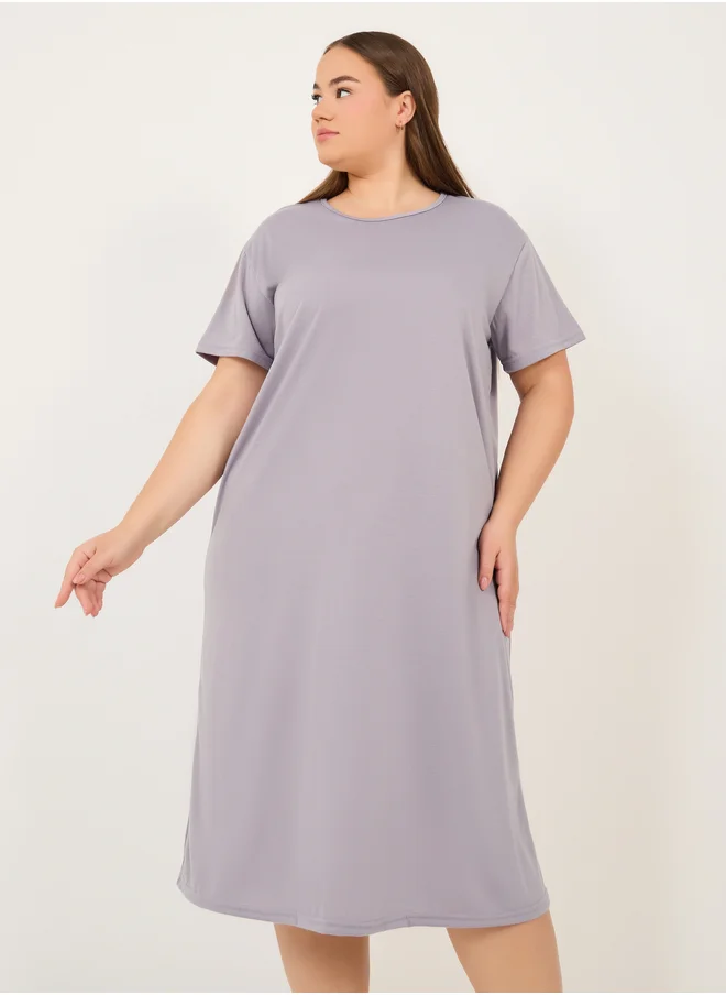 Styli Styli Plus Size Crossover Back Detail Sleep T-Shirt Dress