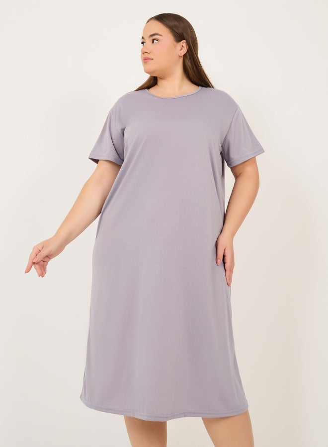 Styli Styli Plus Size Crossover Back Detail Sleep T-Shirt Dress  - Image 2