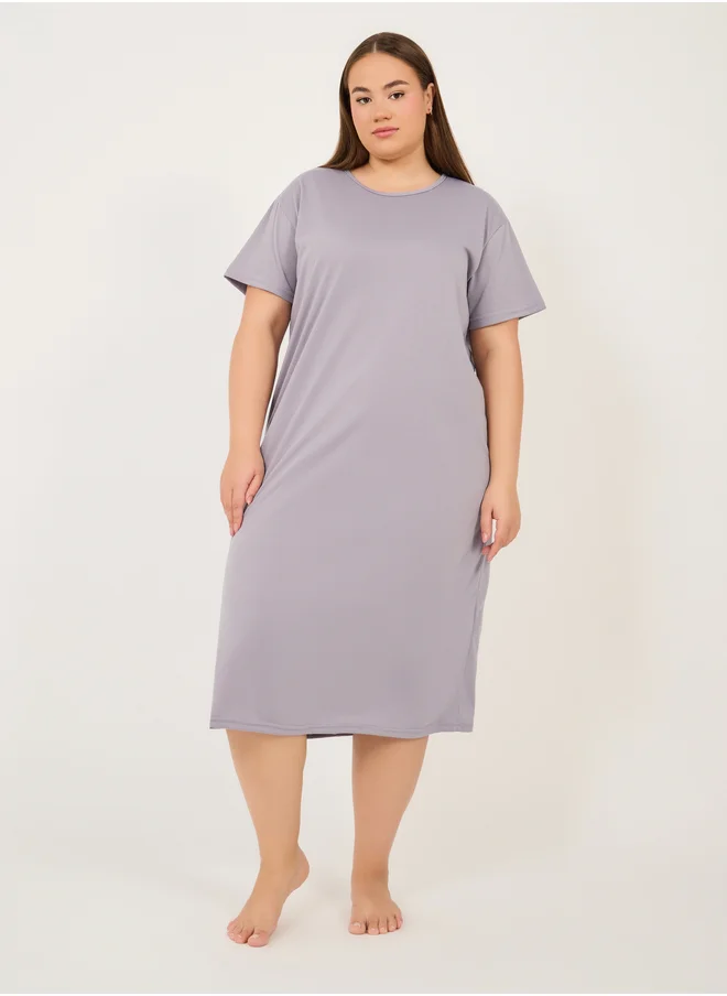 Styli Styli Plus Size Crossover Back Detail Sleep T-Shirt Dress
