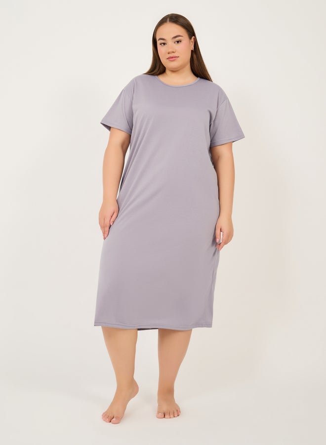 Styli Styli Plus Size Crossover Back Detail Sleep T-Shirt Dress  - Image 1