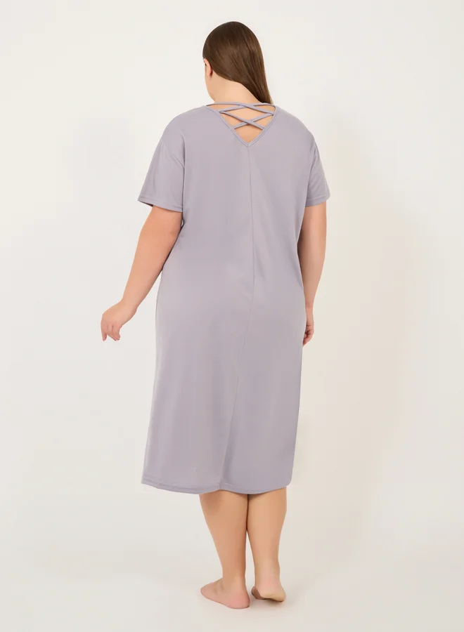 Styli Styli Plus Size Crossover Back Detail Sleep T-Shirt Dress