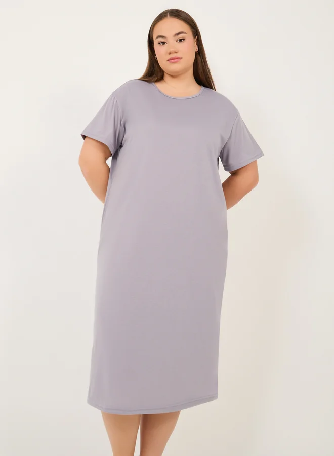 Styli Styli Plus Size Crossover Back Detail Sleep T-Shirt Dress