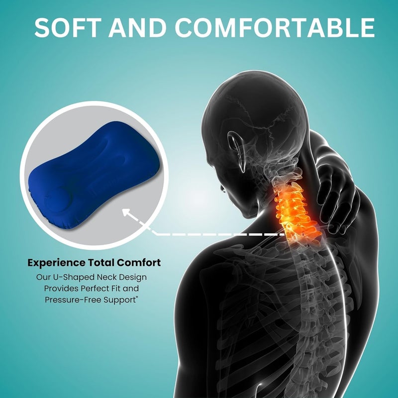 Dangfly Inflatable Travel Air Filled Pillow - Ultralight Camping Pillow for Lumbar Support - Compressible Neck Pillow for Camping, Hiking, and Travel (Blue) - Image 3