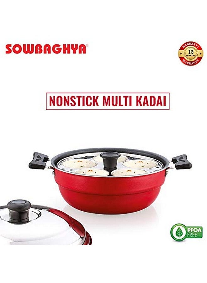 SOWBAGHYA Non Stick Induction Base Multi Kadai (2 Idli Plates + 1 Steamer Plate) (Dia: 250mm) (Thickness: 3mm) (3Ltr) | All-in-One Idli Cooker Multi Kadhai Steamer | Aluminium, 3 Liter - Image 3