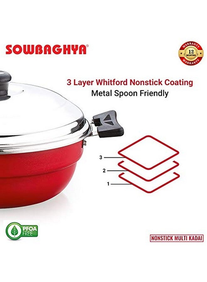 SOWBAGHYA Non Stick Induction Base Multi Kadai (2 Idli Plates + 1 Steamer Plate) (Dia: 250mm) (Thickness: 3mm) (3Ltr) | All-in-One Idli Cooker Multi Kadhai Steamer | Aluminium, 3 Liter - Image 5