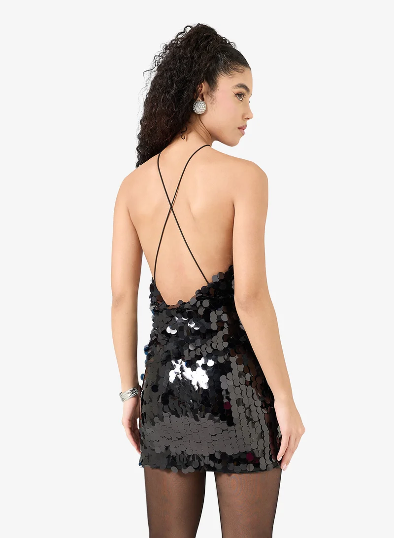 Ginger Halter Neck Sequin Embellished Evening Dress