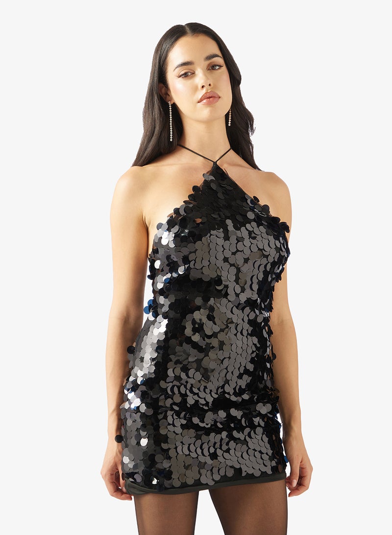 Ginger Halter Neck Sequin Embellished Evening Dress - Image 1