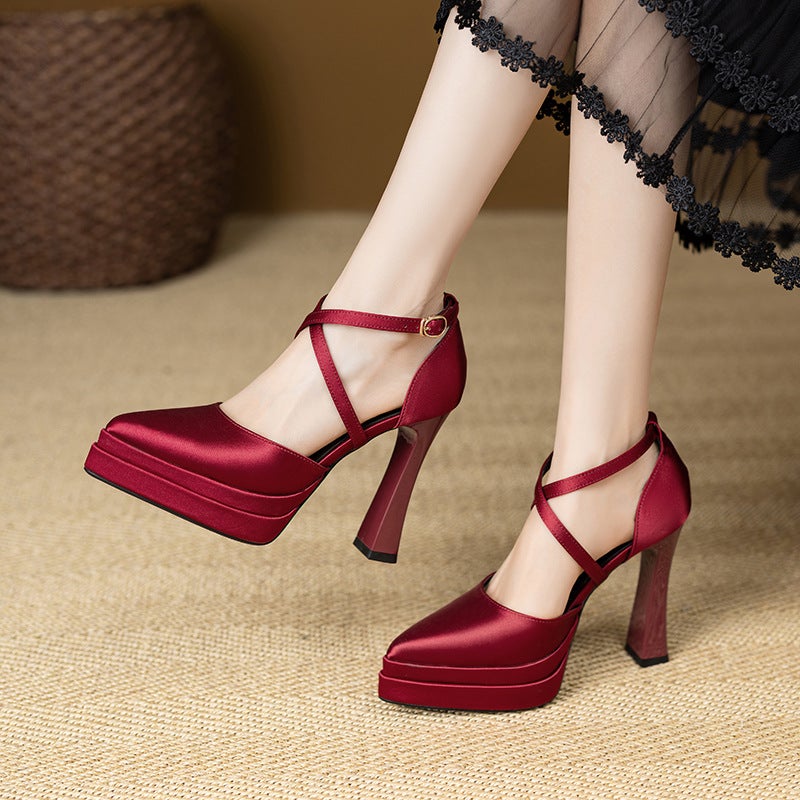 Platform Platform Fashion Single Shoes Pointed Toe Deep Mouth Side Zipper For Small Height Height Increasing Elegant Comfortable Super High Heels - Image 2