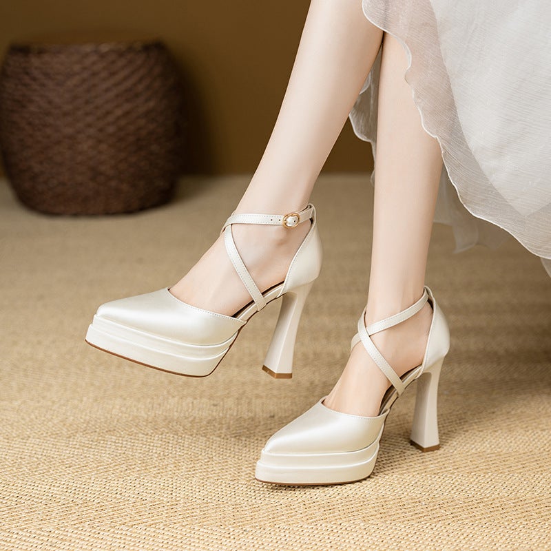 Platform Platform Fashion Single Shoes Pointed Toe Deep Mouth Side Zipper For Small Height Height Increasing Elegant Comfortable Super High Heels - Image 1