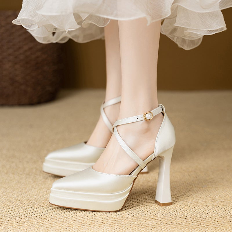 Platform Platform Fashion Single Shoes Pointed Toe Deep Mouth Side Zipper For Small Height Height Increasing Elegant Comfortable Super High Heels - Image 5