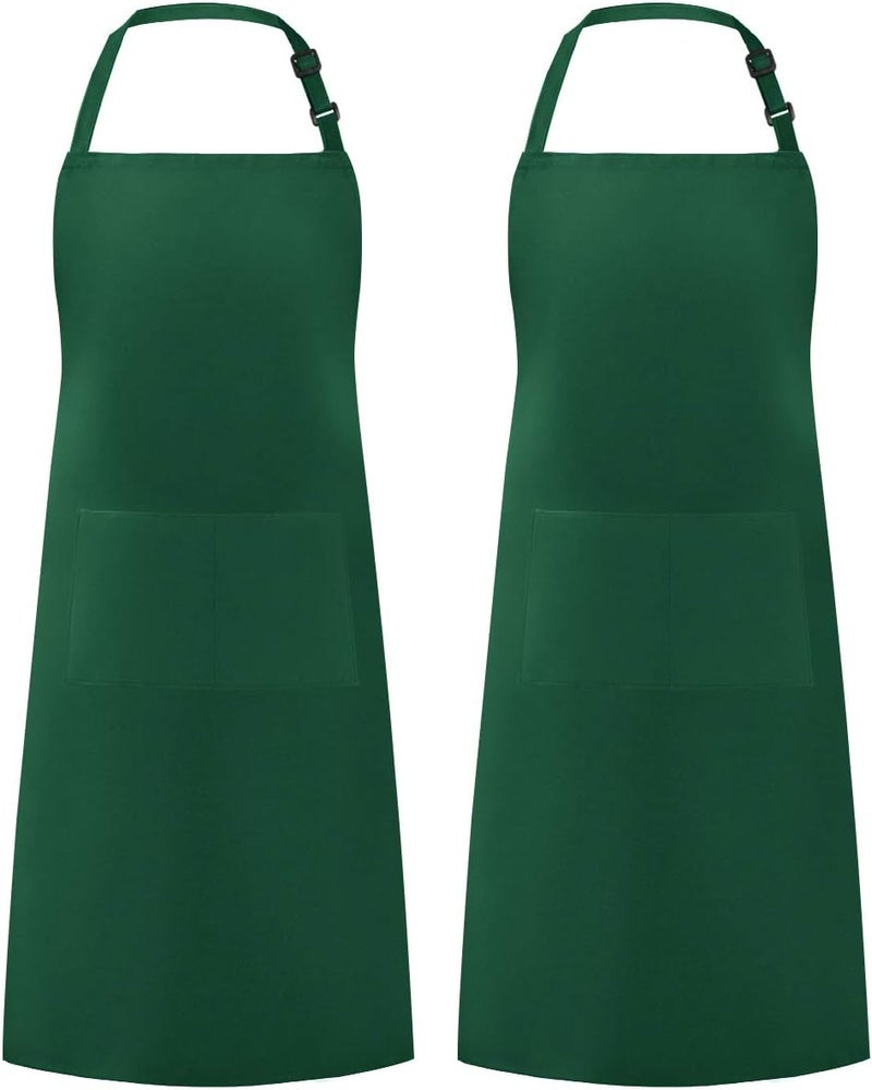Syntus Apron for Men Women, Adjustable Cooking Kitchen Chef Aprons with 2 Pockets, Basic Green Dark, 26.8 × 33.1 inch - Image 1