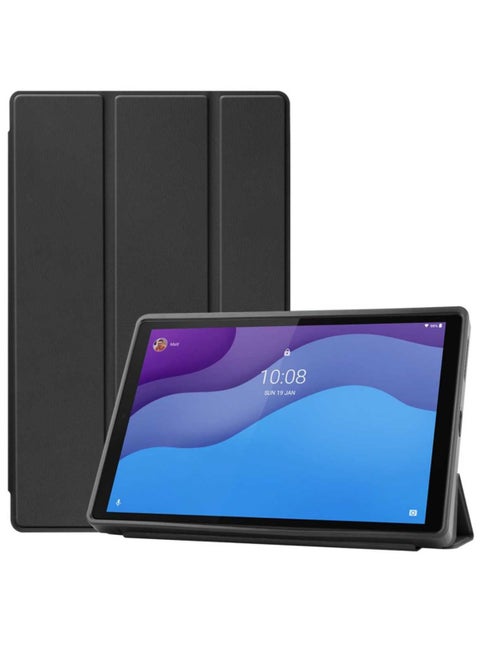 جراب تابلت رفيع نحيف وخفيف الوزن وحامل خلفي ثلاثي الطي مع إيقاظ / نوم تلقائي لجهاز Lenovo Tab M10 HD TB-X306V أسود