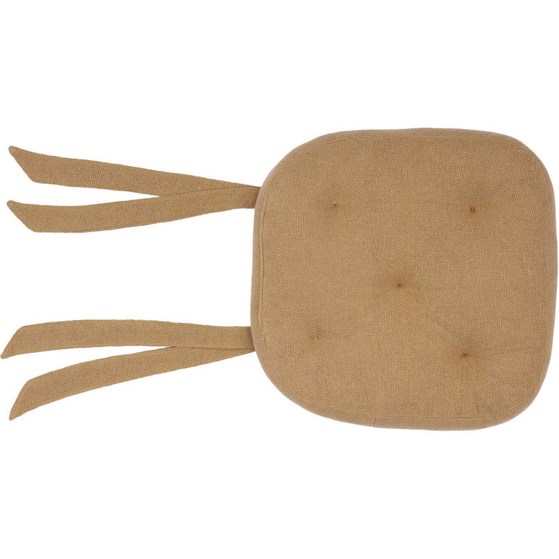 VHC Brands VHC Brands Burlap Chair Pad Dining Room  Kitchen Seat Cushion 15x15 Features Ties in Natural Tan - Image 1