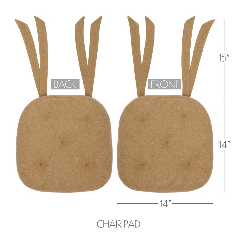 VHC Brands VHC Brands Burlap Chair Pad Dining Room  Kitchen Seat Cushion 15x15 Features Ties in Natural Tan - Image 4