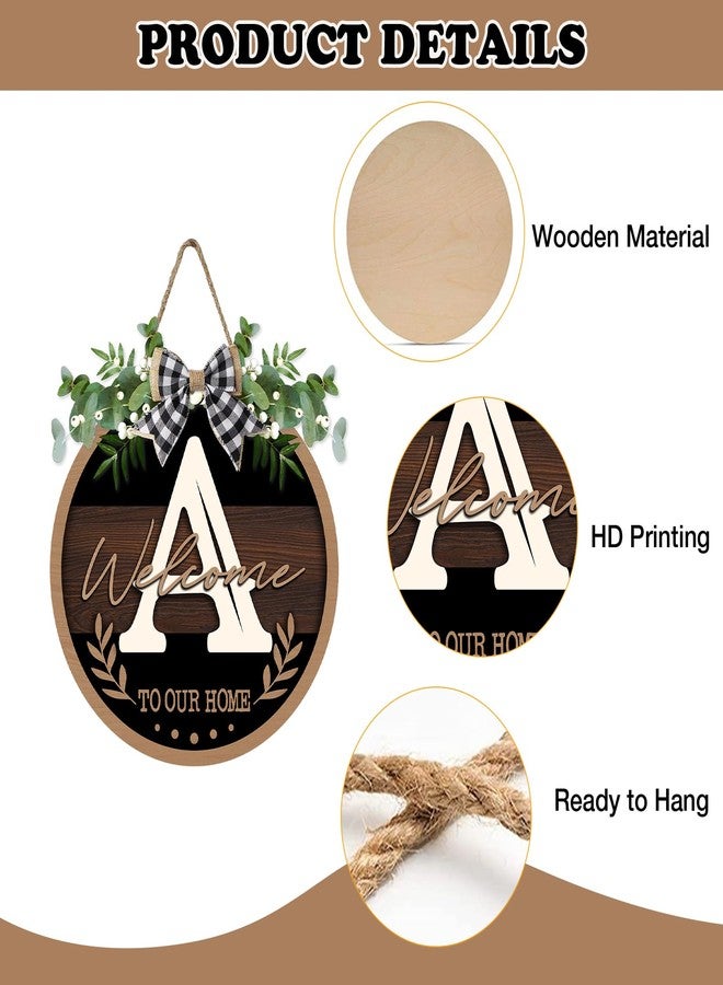 Bolisom Monogram Letter A Front Door Sign, Welcome to Our Home Family Last Name Initial Wooden Hanger Decor Housewarming Wedding Gifts, Farmhouse Rustic Wreath Indoor Wall Hanging Decoration with Bow - Image 3