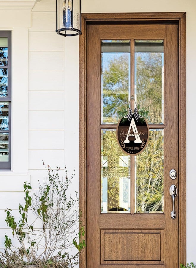 Bolisom Monogram Letter A Front Door Sign, Welcome to Our Home Family Last Name Initial Wooden Hanger Decor Housewarming Wedding Gifts, Farmhouse Rustic Wreath Indoor Wall Hanging Decoration with Bow - Image 4