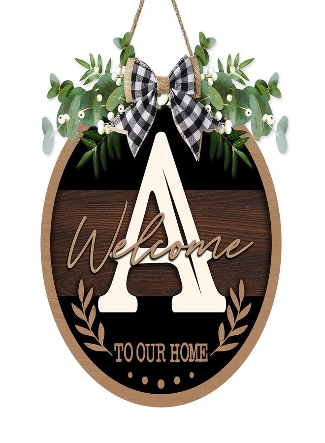 Bolisom Monogram Letter A Front Door Sign, Welcome to Our Home Family Last Name Initial Wooden Hanger Decor Housewarming Wedding Gifts, Farmhouse Rustic Wreath Indoor Wall Hanging Decoration with Bow - Image 1