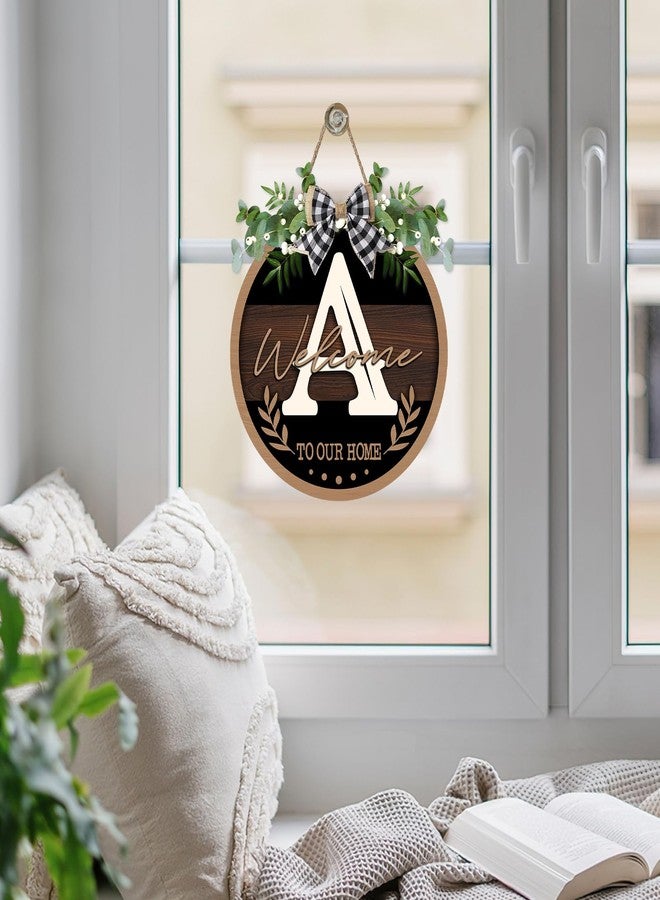 Bolisom Monogram Letter A Front Door Sign, Welcome to Our Home Family Last Name Initial Wooden Hanger Decor Housewarming Wedding Gifts, Farmhouse Rustic Wreath Indoor Wall Hanging Decoration with Bow - Image 5