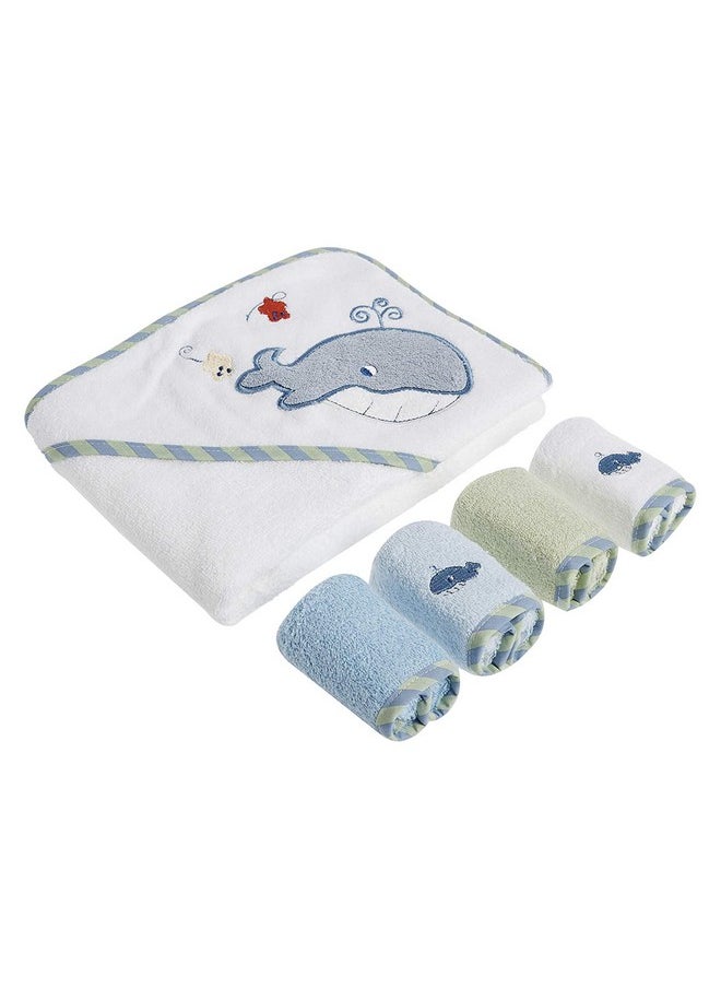 Spasilk Spasilk Bath Hooded Towels & Washcloths Set for Babies, Hooded Terry Bath Towel & 4 Washcloths, Blue  - Image 1