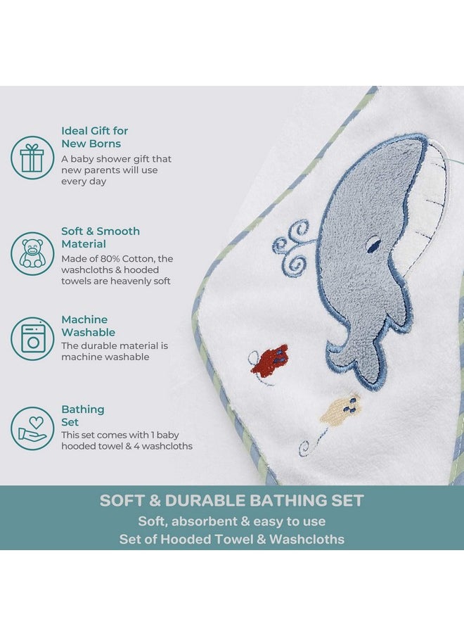Spasilk Spasilk Bath Hooded Towels & Washcloths Set for Babies, Hooded Terry Bath Towel & 4 Washcloths, Blue  - Image 4