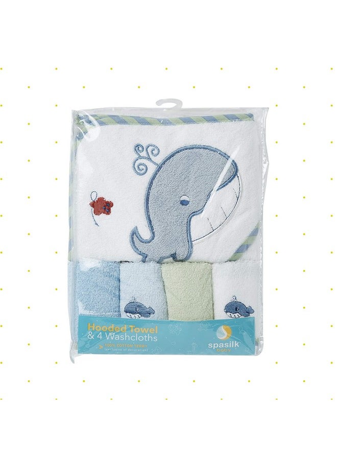 Spasilk Spasilk Bath Hooded Towels & Washcloths Set for Babies, Hooded Terry Bath Towel & 4 Washcloths, Blue  - Image 3