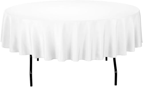 Gee Di Moda 132 Inch White Round Tablecloth  Heavy Duty Machine Washable Wrinkle Resistant  For 72 to 96 Inch Round Tables  Ideal for Buffet Holidays Dinner Wedding  Baby Showers