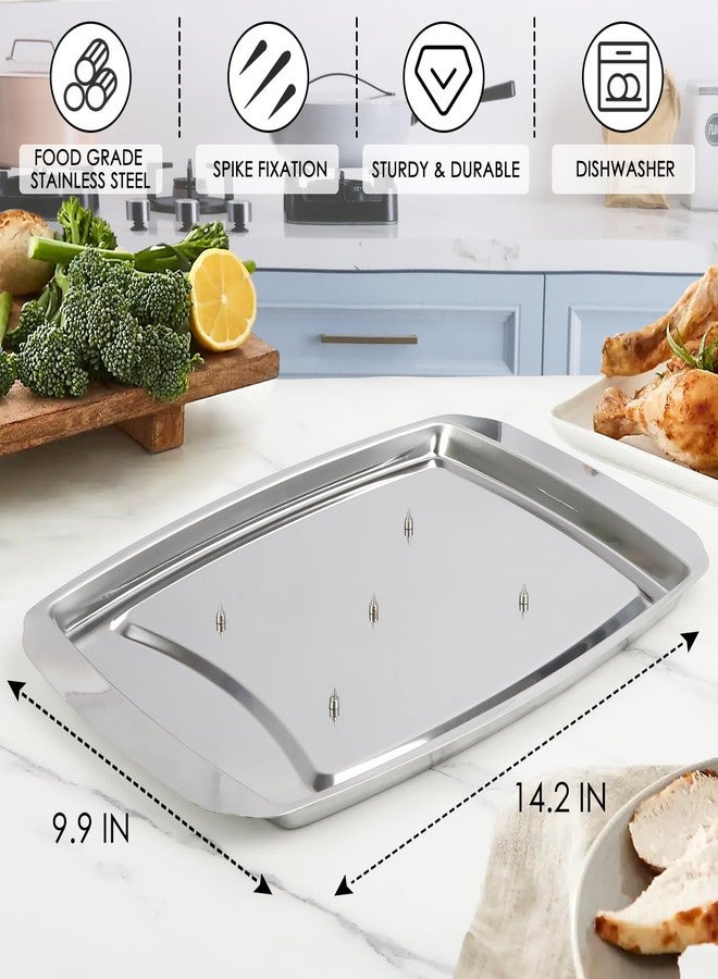 KAYCROWN Stainless Steel Spiked Carving Tray with 5 Spikes & Juice Groove to Hold Meat While Carving, Large Non-Slip Serving Tray Turkey Pan for Slicing, Cutting, Serving Food, Dishwasher Safe - Image 2