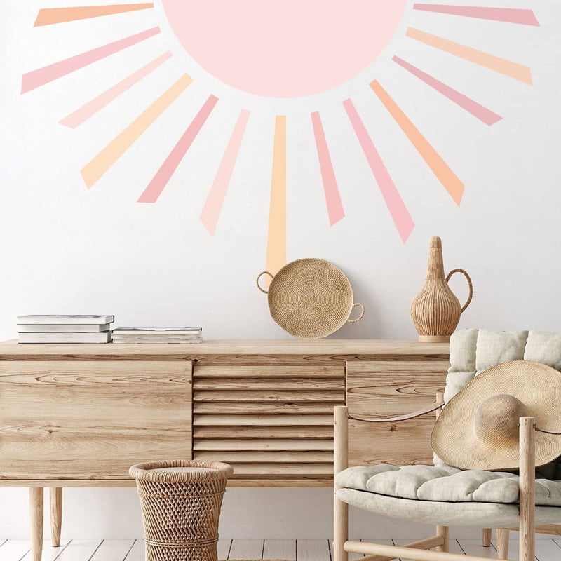 Supzone Boho Half Sun Wall Decals  Large Sunrise Stickers Modern Arch DIY Vinyl Art for Bedroom Living Room Office Decor  Home Decoration
