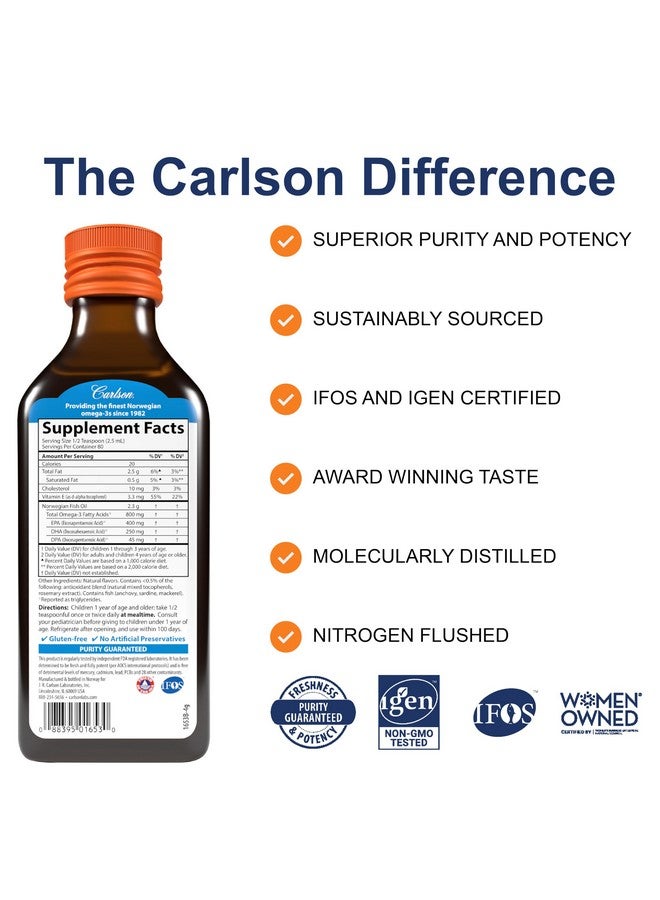 Carlson Carlson - Kid's The Very Finest Fish Oil, 800 mg Omega-3s, Norwegian, Sustainably Sourced, Orange, 200 mL  - Image 2